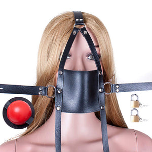 Panel Mouth Gag Harness Gag - Davidsource Panel Gag with Silicone Solid Ball Gag Lockable Leather Head Harness Bondage Gag BDSM