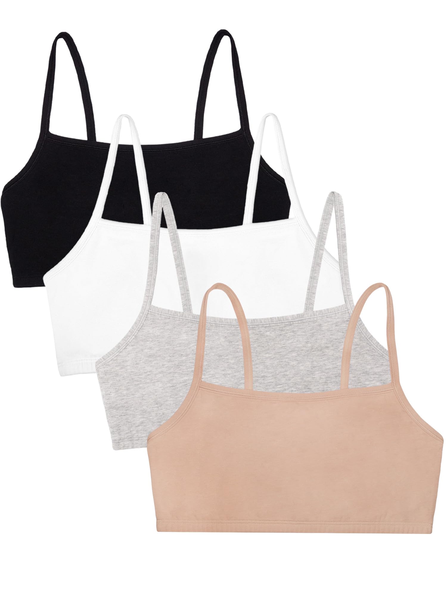Fruit of The Loom Womens Spaghetti Strap Cotton Pullover Value Pack, Available in 4 & 6 Sports Bra, Sand/White/Black/Heather Gre