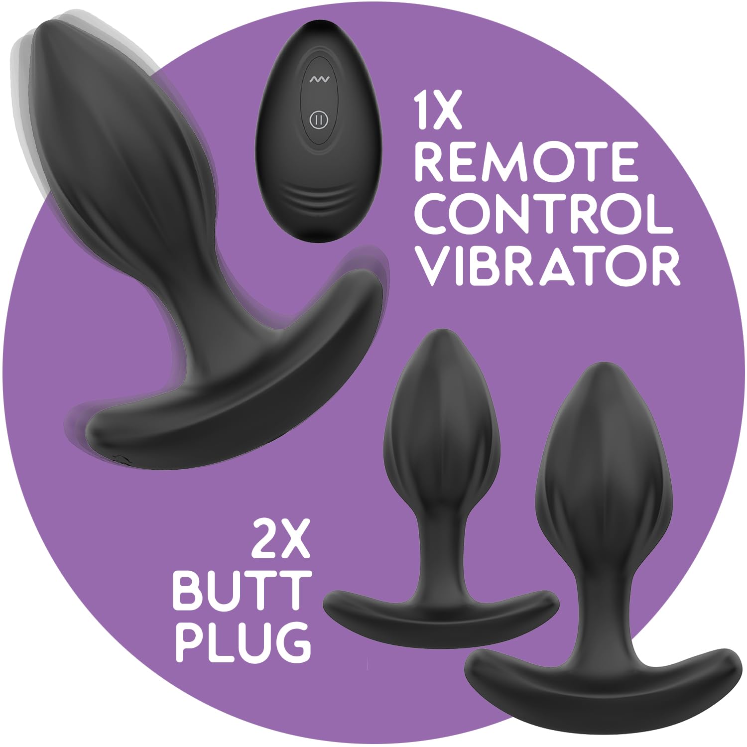 Anal Plug Butt Plug with Remote - 4Pcs Anal Sex Toys, Butt Plush, Remote Control Vibrator Plug Anal with 10 Vibration Modes, Adu
