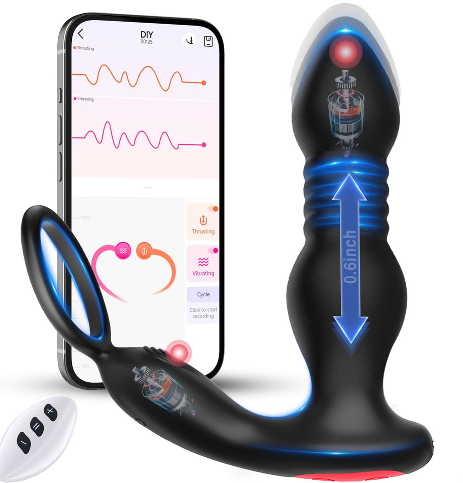 BEISAR Prostate Massager Anal Vibrator Thrusting Vibrating 7 Modes with Cock Ring Anal Plug Anal Sex Toys P Spot Massager Male S