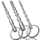 Urethral Sounds Set - 3 PCS Stainless Steel Bumpy Penis Plug Dilator with Safe Ring - Masturbation Rod Sex Toy for Men