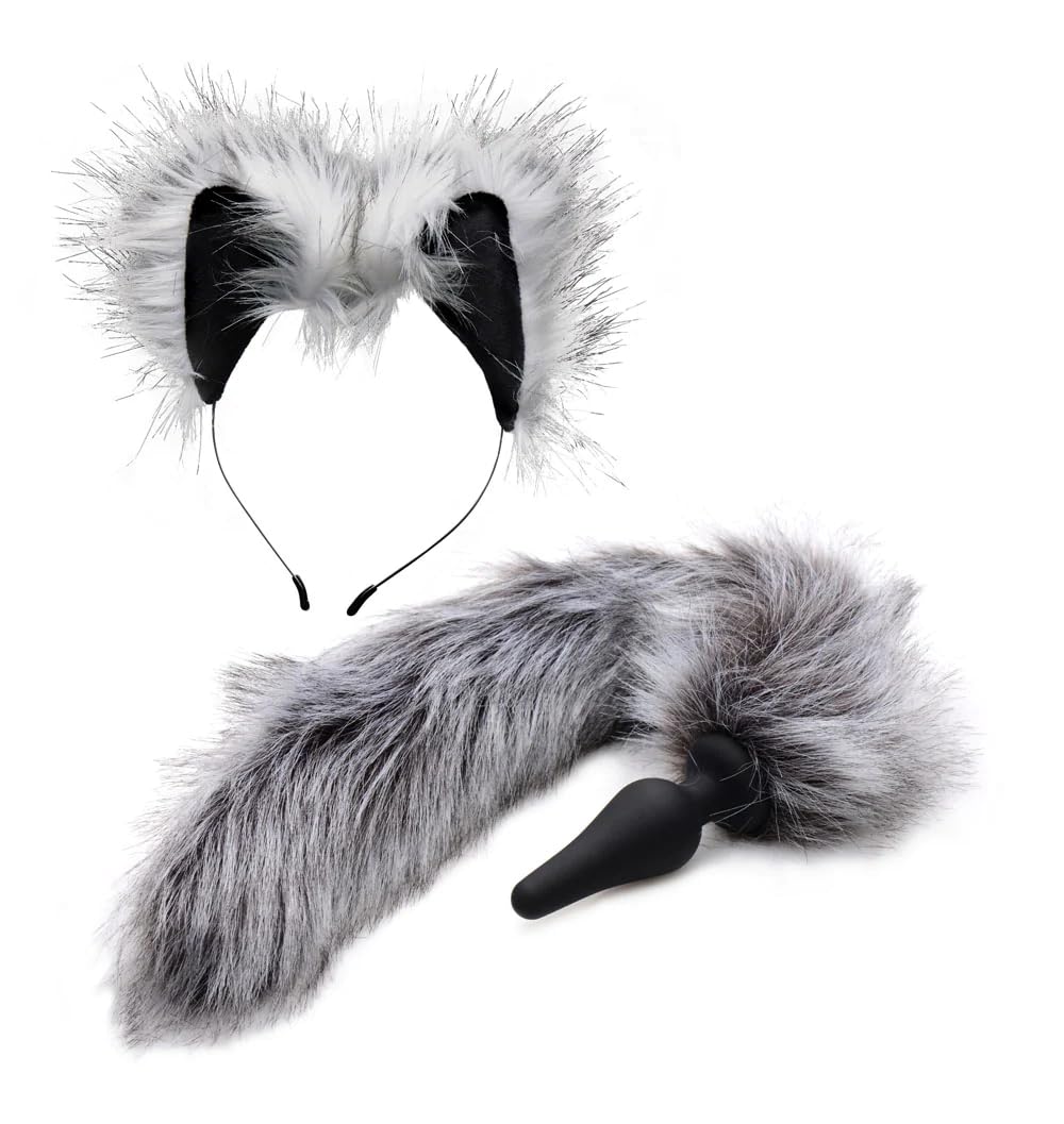 Tailz Grey Wolf Tail Anal Plug And Ears Set, 1 Count