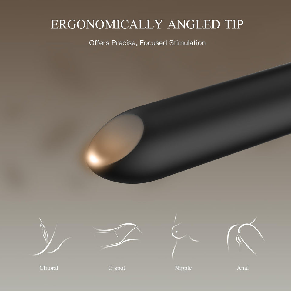 Bullet Vibrator with Angled Tip for Precision Clitoral Stimulation, Discreet Rechargeable Lipstick Vibe with 10 Vibration Modes