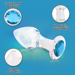 Crystal Glass Anal Plug with Luxury Jewelry Butt Plug Fetish Anus Stimulation Unisex Adult Anal Sex Toy (Light Blue, S)