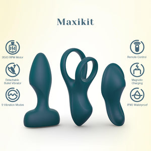 Tracy 's Dog Couples Vibrator Kit - Includes Vibrating Cock Ring, Panty Vibrator & Butt Plug with Removable Rechargeable Bullet,