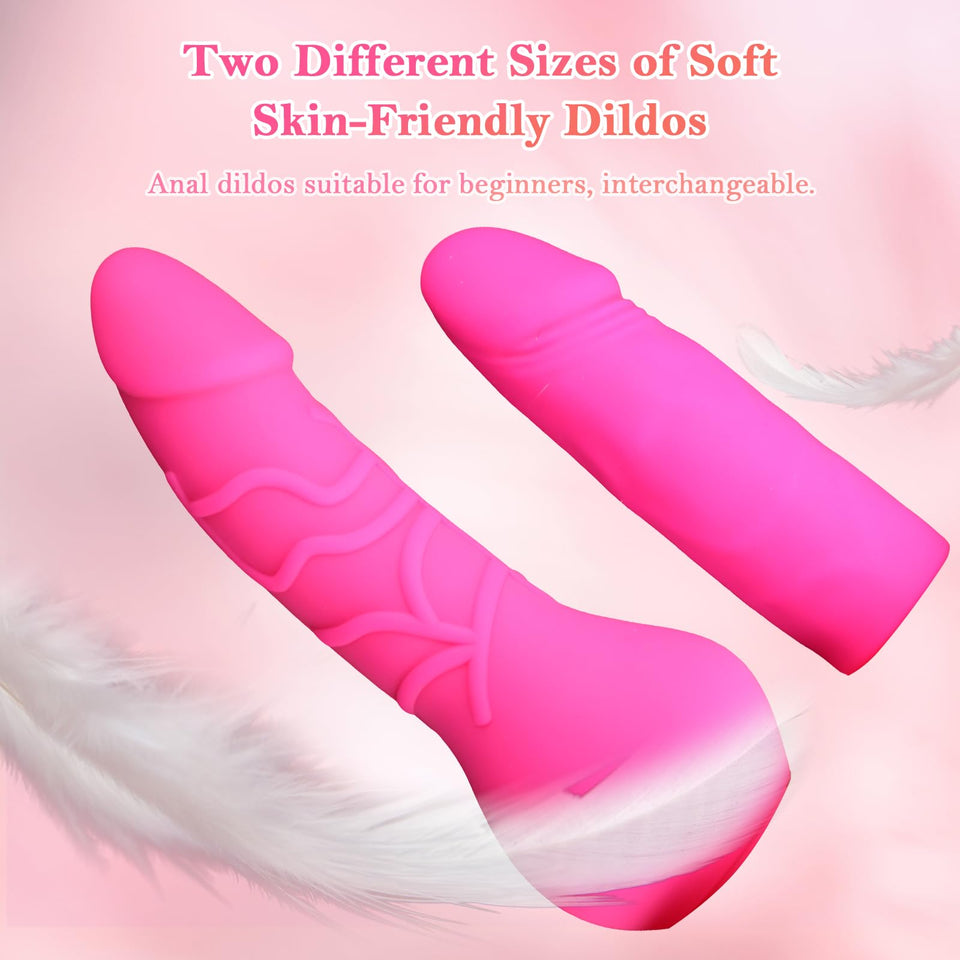 Pink Double Ended Strap On Dildo - Silicone Dildo with Wearable Harness, 2 Removable Realistic Fantasy Dildos, Adjustable Strap