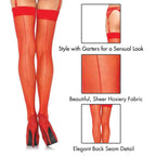 Leg Avenue Women'S Sheer Lace Top Thigh High Stockings With Backseam, Red, One Size