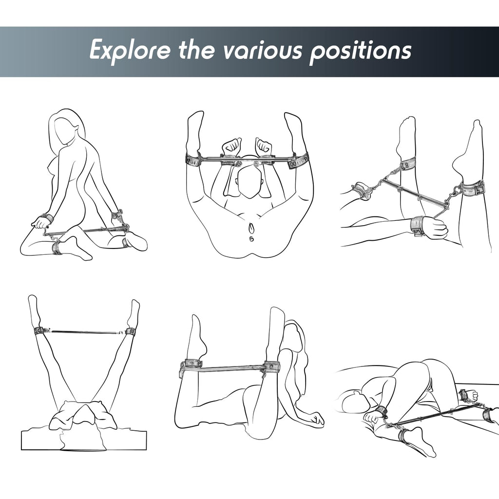 Spreader Bar Bondage Restraints BDSM Kit Couples Sex Toys, Adult Sex Toy with 4 Adjustable Cuffs, Whip & Blindfold, Bondage Gear