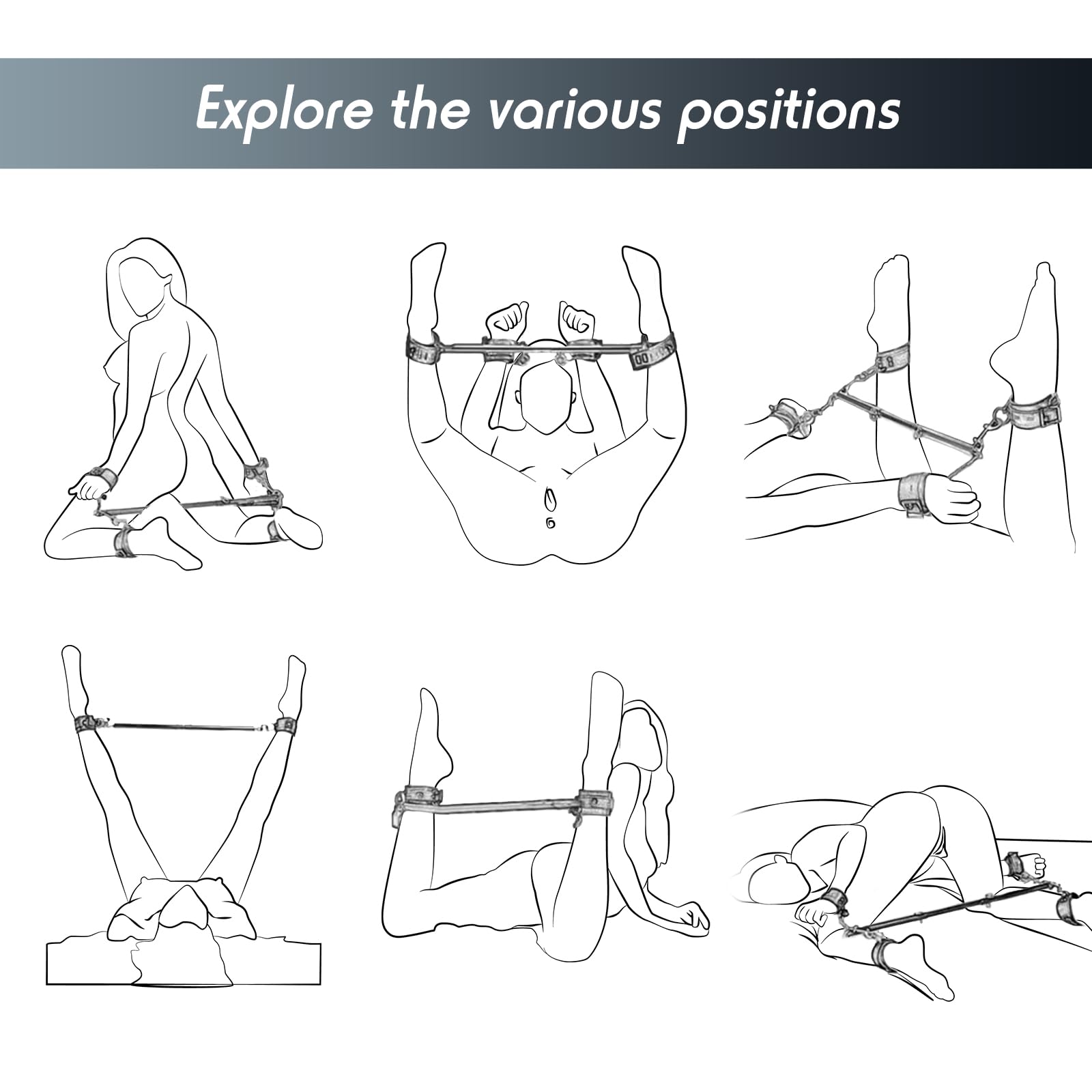 Spreader Bar Bondage Restraints BDSM Kit Couples Sex Toys, Adult Sex Toy with 4 Adjustable Cuffs, Whip & Blindfold, Bondage Gear