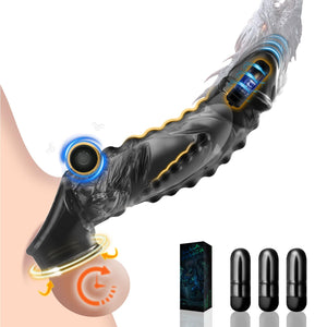 Penis Sleeve Cock Sleeve with Three Bullet Vibrators, YOLOSEKS Reusable Penis Extender Male Sex Toys for Men, 3 in 1 Black Clear