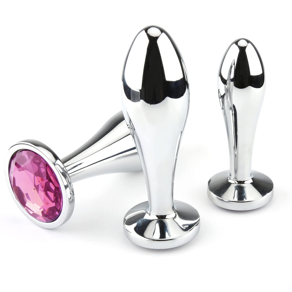 Anal Plug Adult Toys, 3Pcs Anal Butt Plug Set Anal Toys Metal Butt Plug with Crystal Diamond Sex Toys for Adult Unisex (Pink)