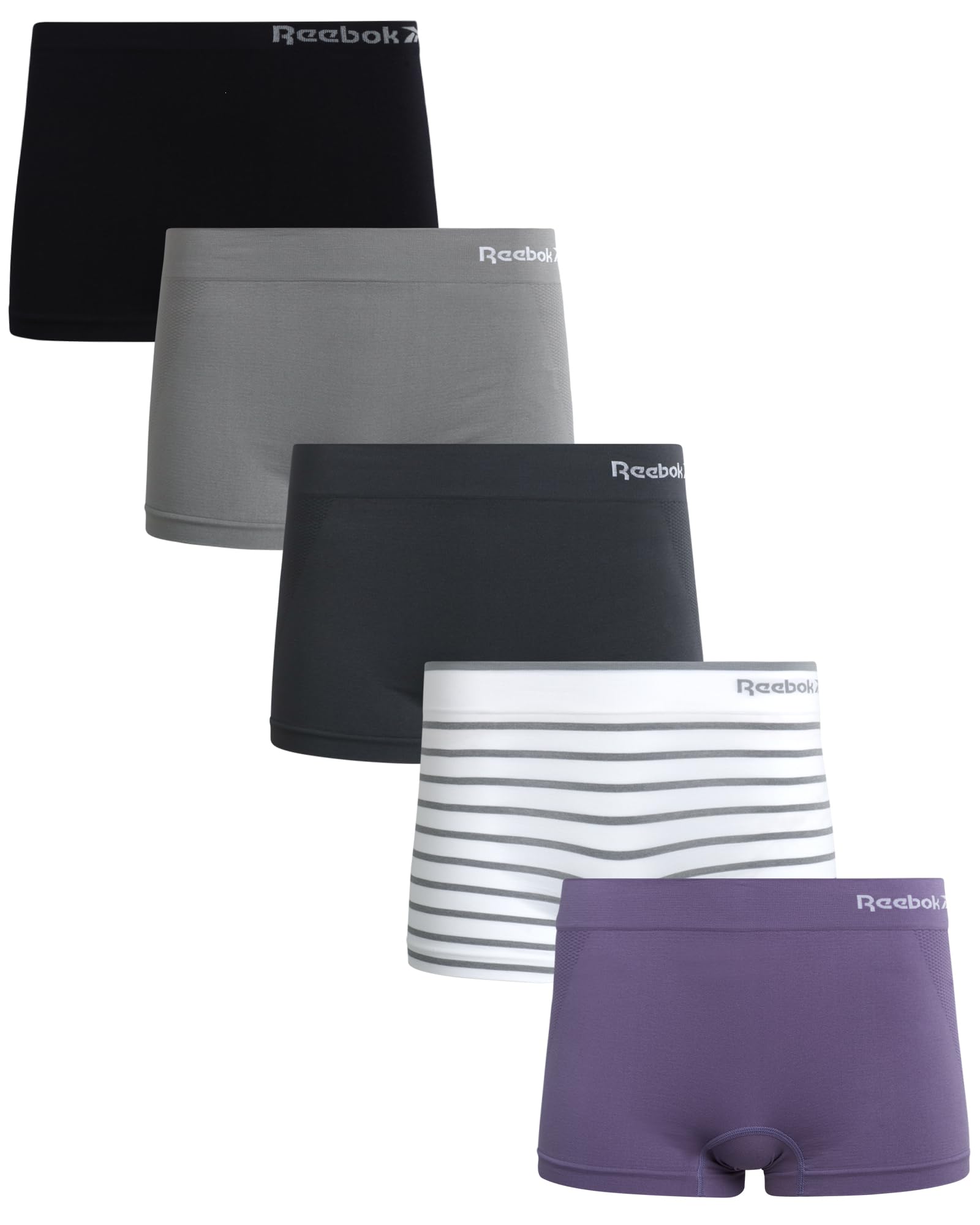 Reebok Womens Boy Shorts Underwear - 5 Pack Stretch Performance Boyshort Panties - Seamless Underwear for Women (S-XXL), Size M