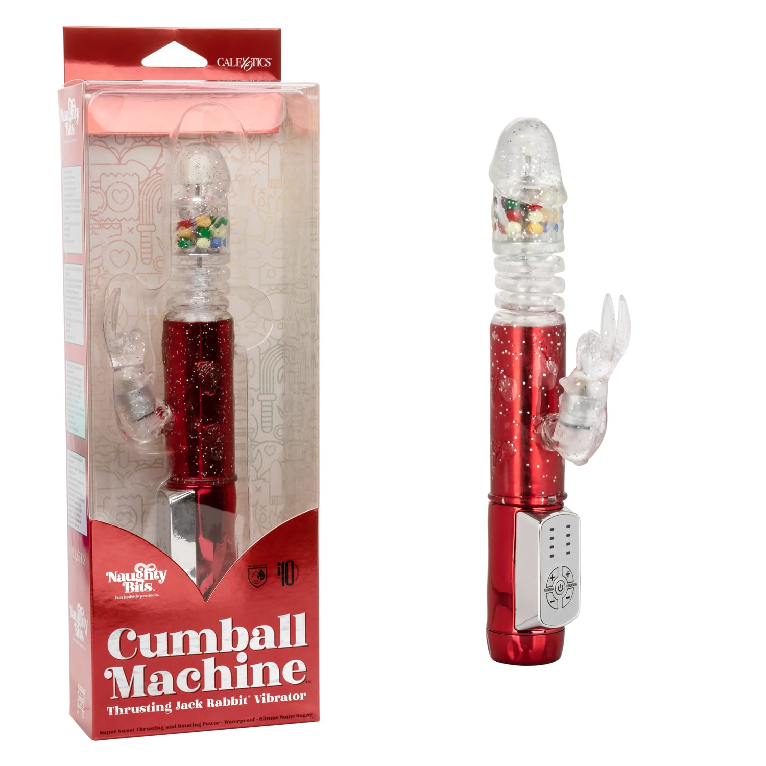 CalExotics Naughty Bits Cumball Machine Thrusting Jack Rabbit Vibrator, Red (SE-4410-25-3)
