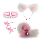 Butt Plug Tail Plug, Cute Fox Tail Plug Tail with Small Butt Plug Nipple Clamp Cat Ears Headband Metal Anal Sex Toys for Women M