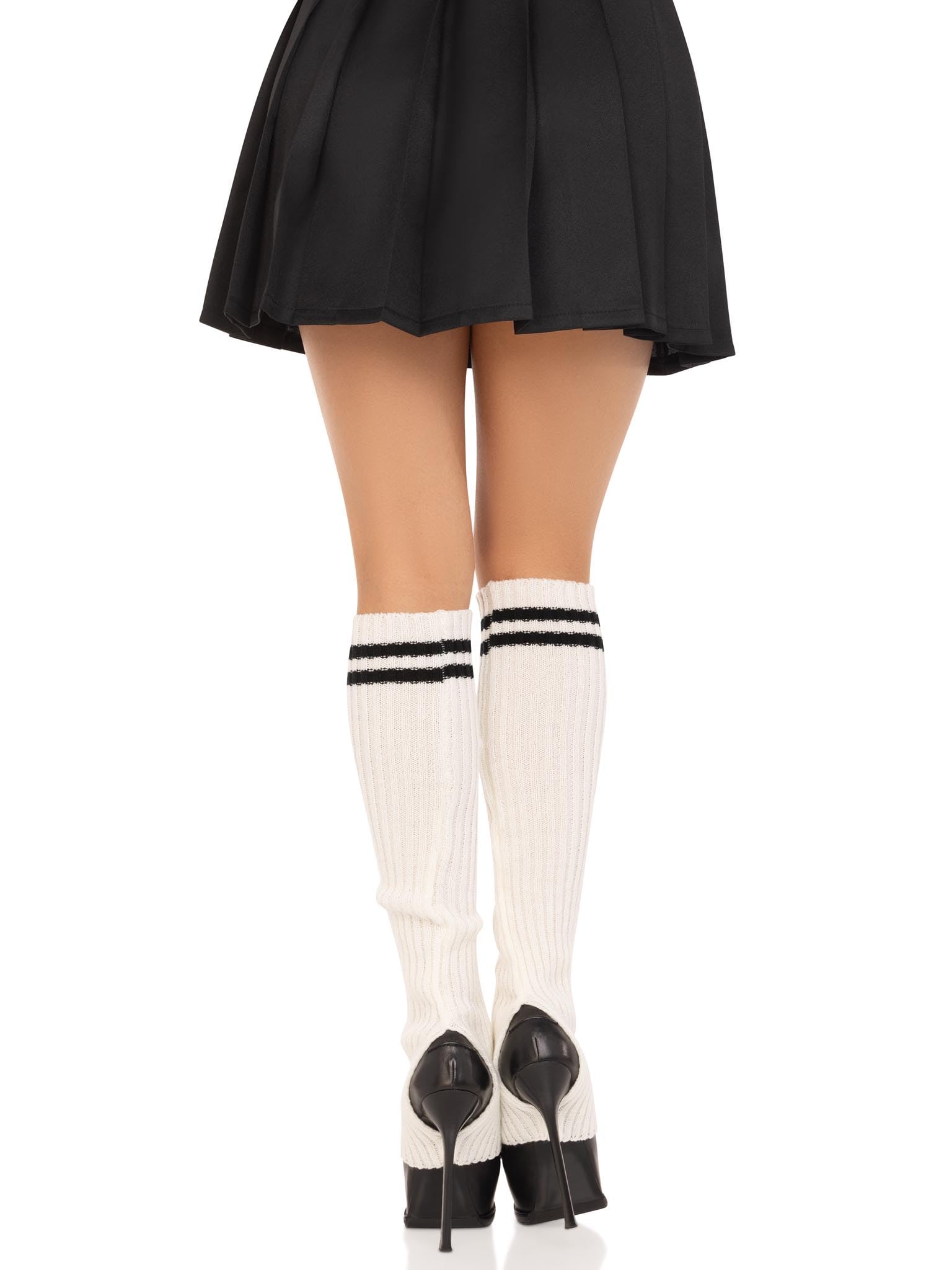 Ribbed Stirrup Leg Warmers With Athletic Stripe.