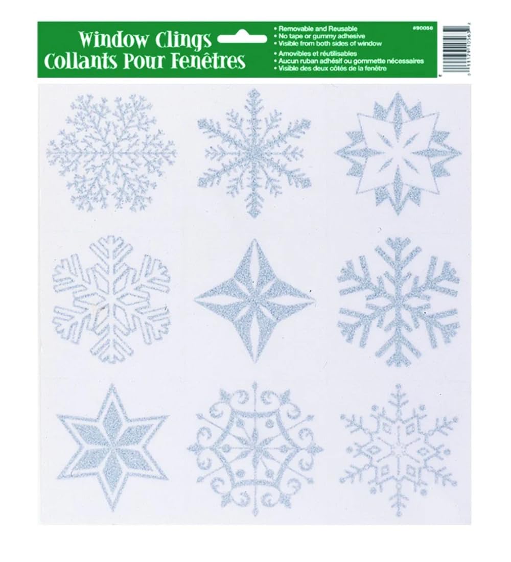 Unique Glitter Snowflakes Window Clings, Assorted Designs, Silver