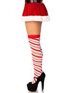 Candy Cane Lurex Striped Over the Knee Socks