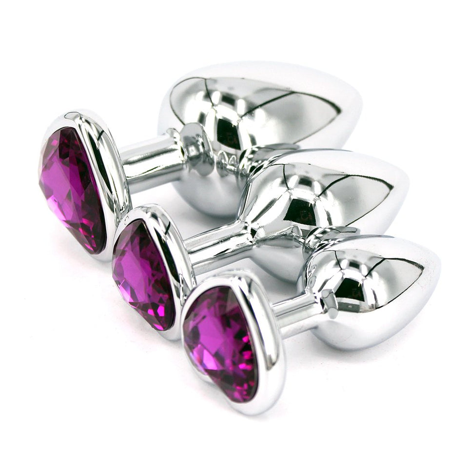 Eastern Delights 3 Pcs Metal Heart Jeweled Anal Butt Plugs Anal Trainer Kit, Anal Sex Toys For Beginners