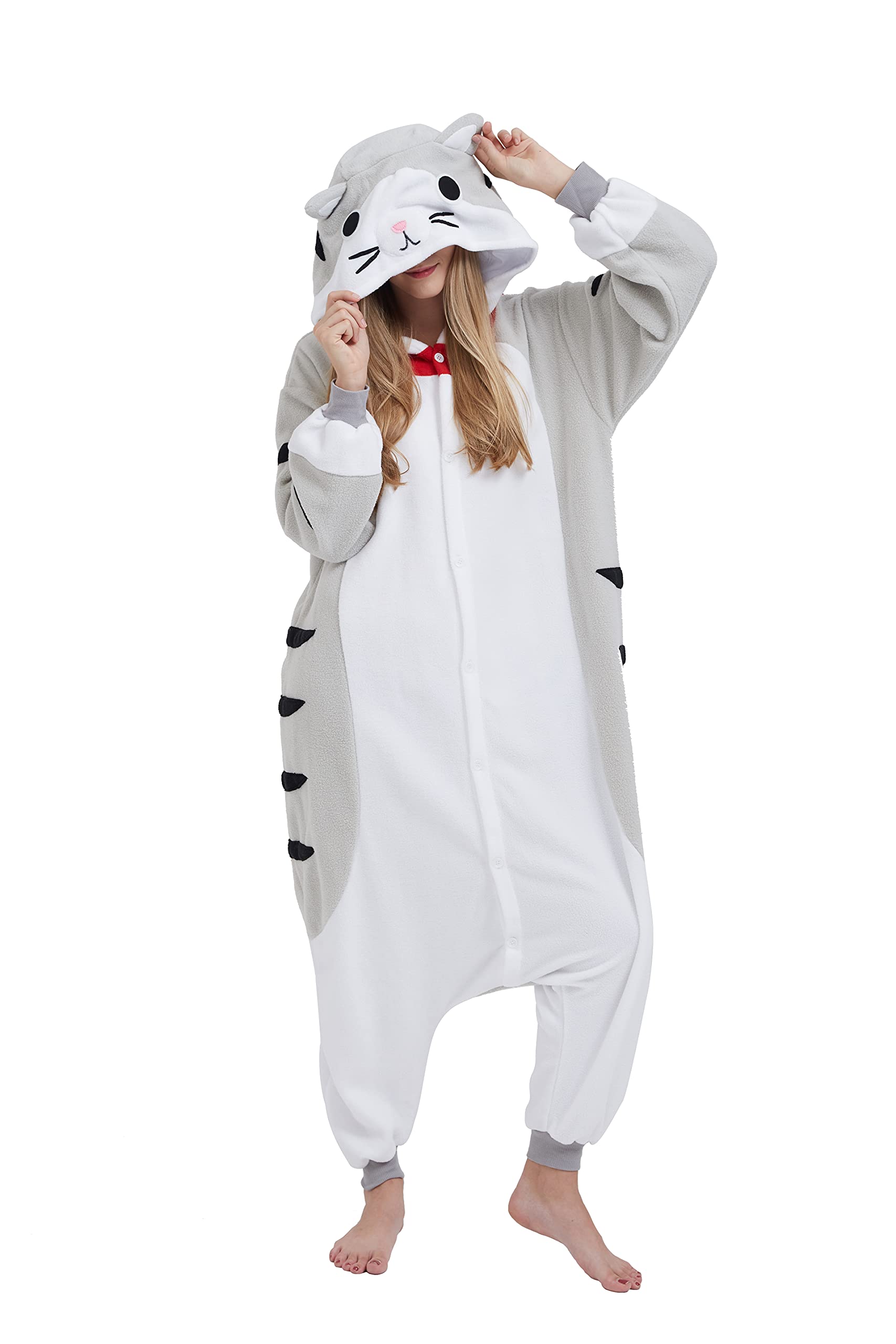 SimZoo Adult Animal Onesie Pajamas, Men and Womens Cat Costume Sleepwear, One-Piece Unisex Homewear Large