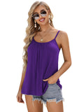 V FOR CITY Womens Tank Top Loose Camisole with Built in Padded Bra Flowy Pleated Cami Top with Shelf Bra Casual Adjustable Strap