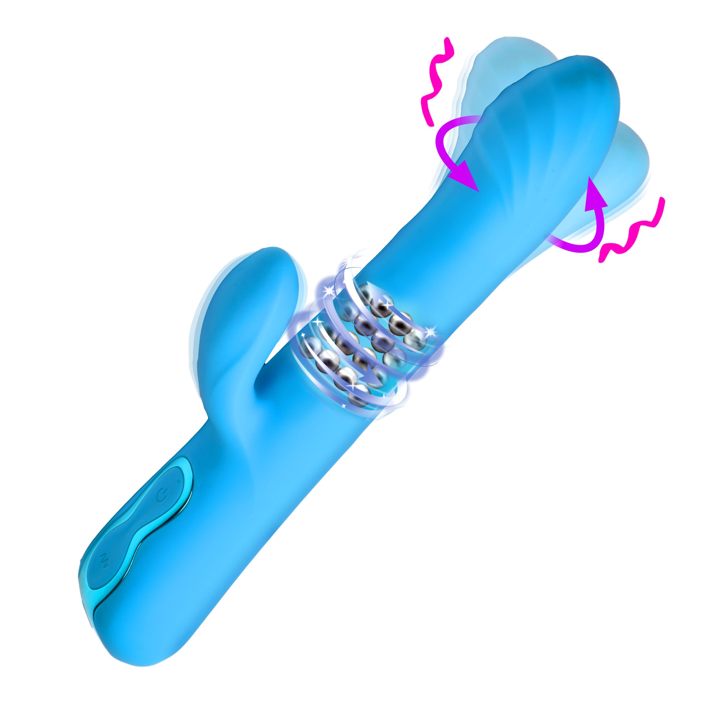 XR PLAY HARD Rotating Beaded Silicone Rabbit Vibrator for Women & Couples. Rotating Head and Stimulating Beads. Triple Motor Rab