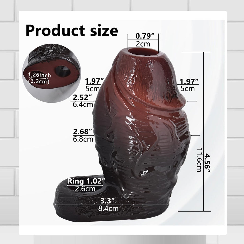 Thicker Wide Hollow Penis Sleeve Cuff,Silicone Soft Men Penis Extender with Cock Ring,Black Elastic Penis Enlarge Prolong Pump,