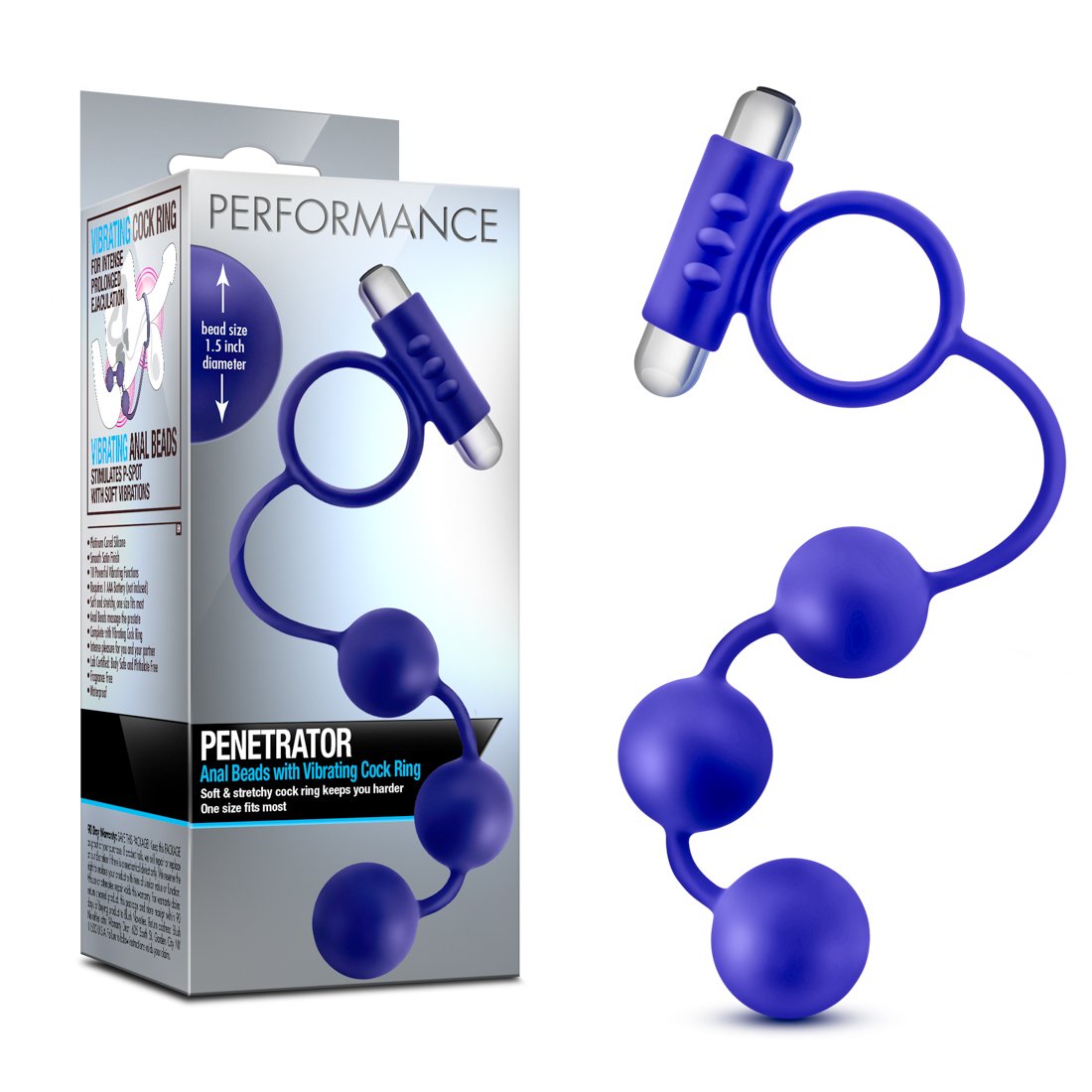 (D) Performance Penetrator Ana Beads W/Vibrating Cockring Indigo