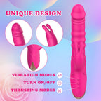 Thrusting Rabbit Vibrator, G Spot Clitoral Vibrator Waterproof & Rechargeable Realistic Silicone Dildo Vibrator with 3 Thrusting