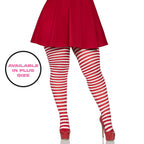 Leg Avenue Women'S Nylon Striped Tights, White/Red, One Size