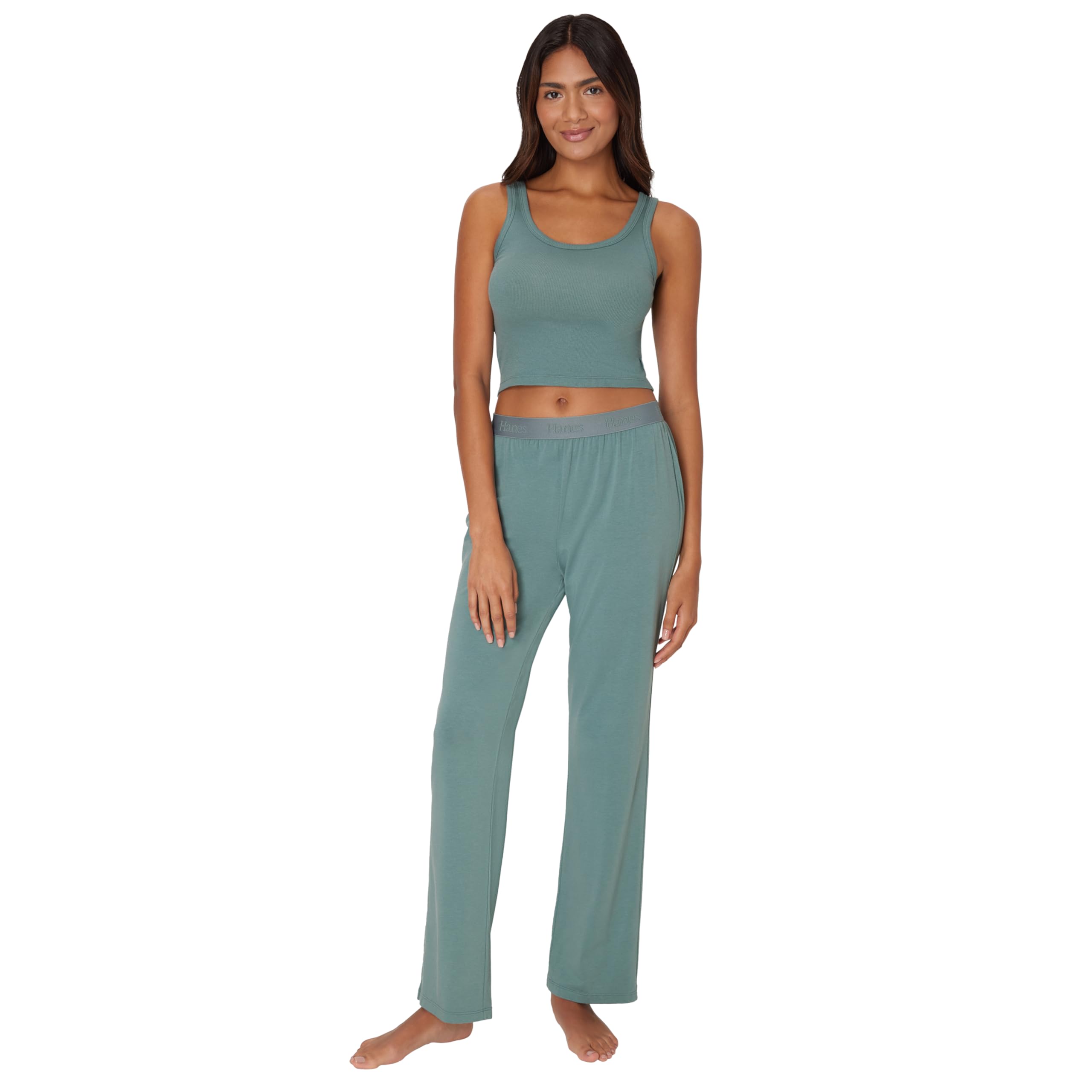 Hanes Womens Originals 2-Piece Lounge Set, Comfywear Supersoft Crop Tank & Lounge Pants Loungewear Set