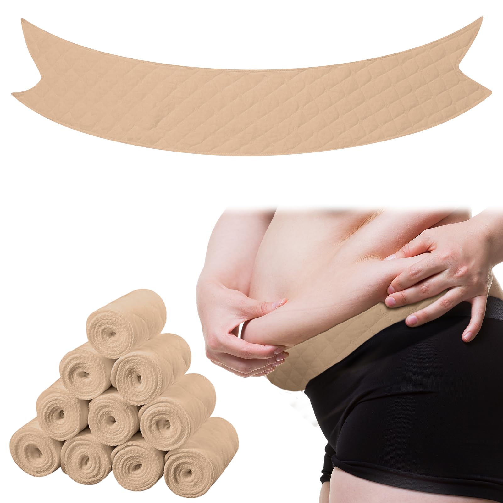 Wesnoy 10 Pcs Tummy Liners for Sweat Rash Cotton Under Belly Sweat Liners Under Belly Absorber Pads Band for Skin Rash(Beige,XXL
