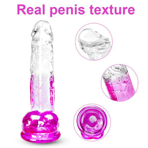 Clear Purple Suction Cup Dildo - 8.2 '' Flexible Big Realistic Dildo with Curved Shaft & Balls for G-Spot & Anal Stimulation - A