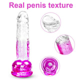 Clear Purple Suction Cup Dildo - 8.2 '' Flexible Big Realistic Dildo with Curved Shaft & Balls for G-Spot & Anal Stimulation - A