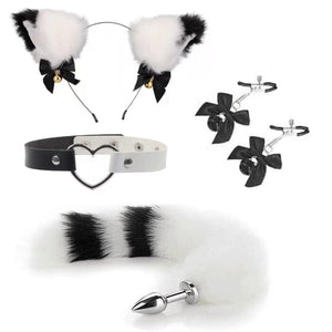 Anal Plugs Butt Plug Tail Plug Butt Plug with Tail Fox Tail Plug,Stainless Steel Anal Butt Plug with Faux Fox Tail and Ear-Anal