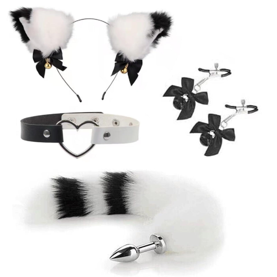 Anal Plugs Butt Plug Tail Plug Butt Plug with Tail Fox Tail Plug,Stainless Steel Anal Butt Plug with Faux Fox Tail and Ear-Anal
