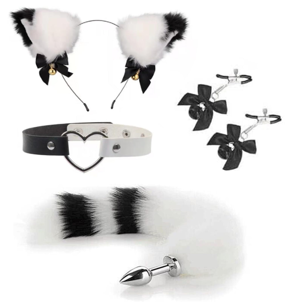 Anal Plugs Butt Plug Tail Plug Butt Plug with Tail Fox Tail Plug,Stainless Steel Anal Butt Plug with Faux Fox Tail and Ear-Anal