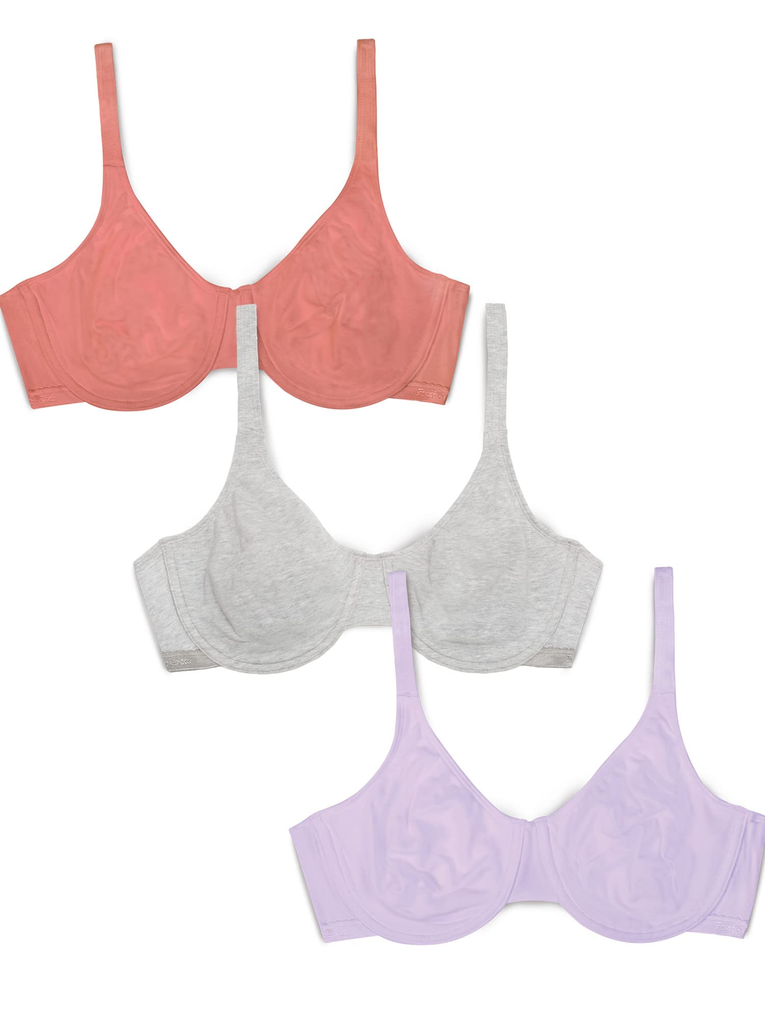 Fruit of The Loom Womens Cotton Stretch Extreme Comfort Full Coverage Bra, Desert Dusk/Grey/Lilac Whisper, 34DD US