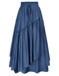 Scarlet Darkness Long Skirts for Women Renaissance Costume Pirate Maxi Skirt Plus Size with Pockets Denim Blue XL