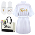 Berlune 3 Pcs Bride to Be Gift Sets Bridal Shower Gift Bride Robes Slippers Tote Bag for Bachelorette Wedding Party(Large,White)