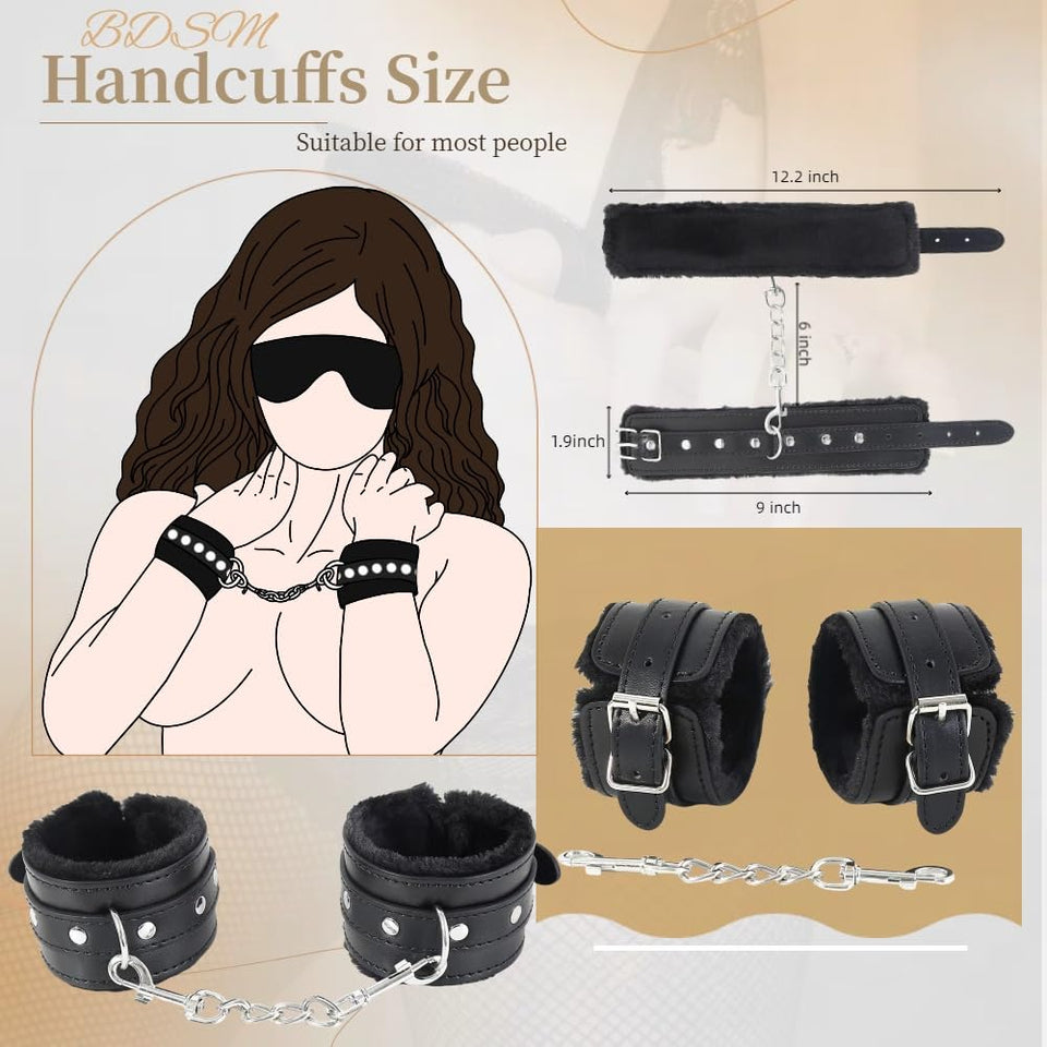 Sex Restraints Handcuffs BDSM Plush Blindfold Sleep Mask Wrist Ankle Cuffs for Couples Bondage Fetish Adjustable