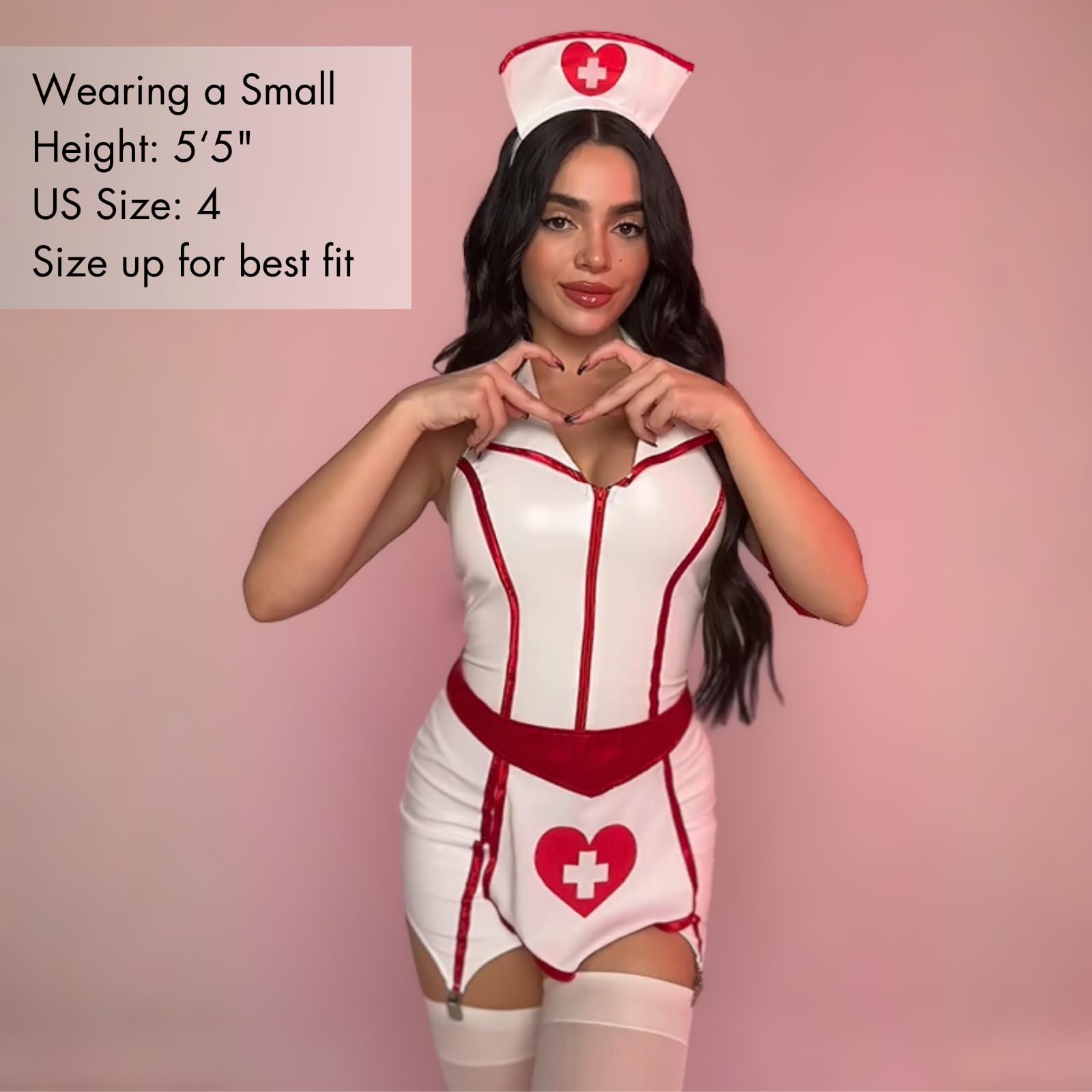 4 Pc Er Hottie, Includes Zip Up Vinyl Garter Dress, Heart Apron, Arm Band, And Head Piece.