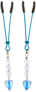 Fresh Nipple Clamps, Tweezer With Beads & Heart Chrm, Blue