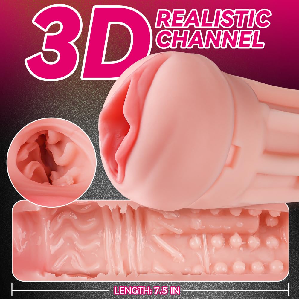 Aiccos Male Masturbator Cup, Quiet Adult Sex Toys for Men Realistic Pocket Pussy Vagina Textured with 7.5in Depth Lifelike Soft