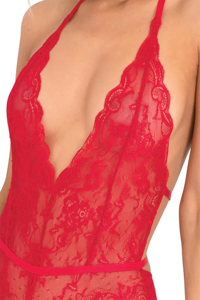 Spank Me Strap-Back Lace Teddy Red M/L
