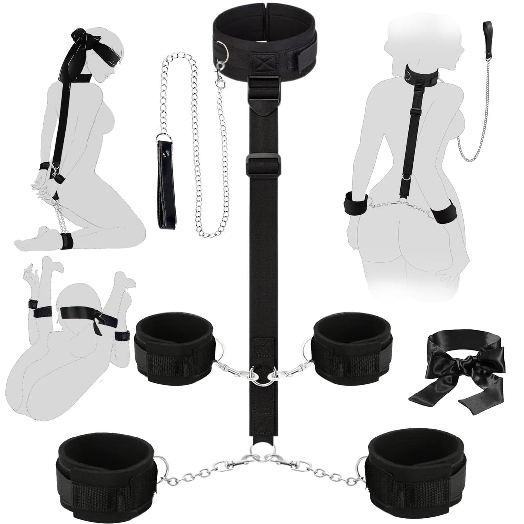 BDSM Bondage Toys Kit, Neck to Wrist Restraints Set, Bondage Gear & Accessories Adult Toys, Adjustable Neck to Wrist Bondage Res