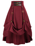Scarlet Darkness Ren Faire Pirate Skirt for Women Goth Steam Punk Midi Skirt Halloween Cosplay Costume with Pockets Burgundy 2XL