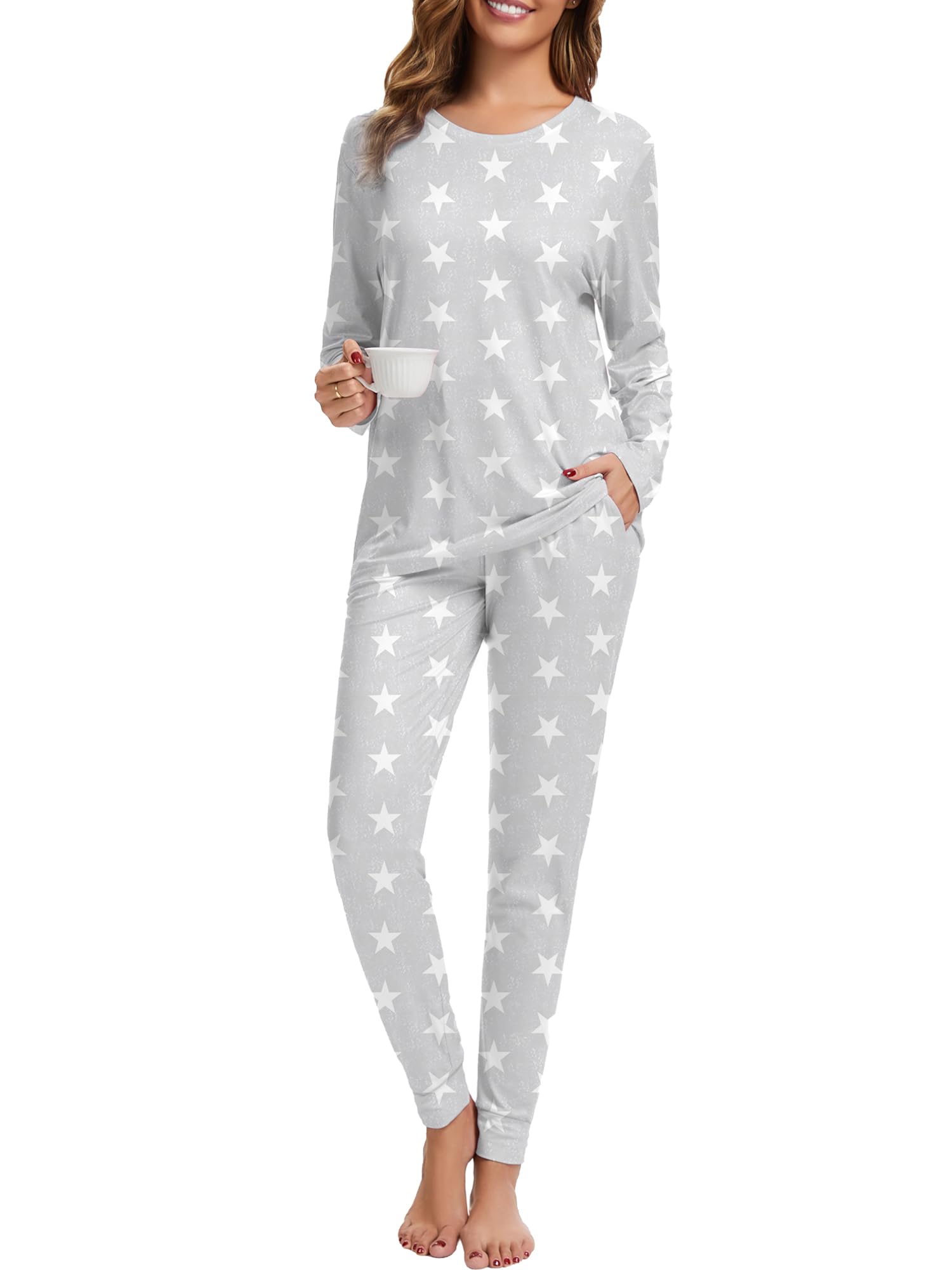 YGDHST Womens Matching Pajama Set Pants Cat Pajamas Soft Womens Lounge Sets Long Sleeve Top Pants With Pockets XXL