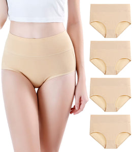 wirarpa Womens Modal Underwear Soft High Waist Briefs Ladies Panties 4 Pack Beige Small