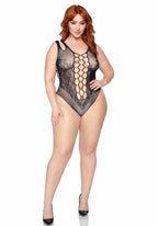Seamless Net And Lace Bodysuit With Dual Shoulder Straps And Cheeky Cut Bottom.