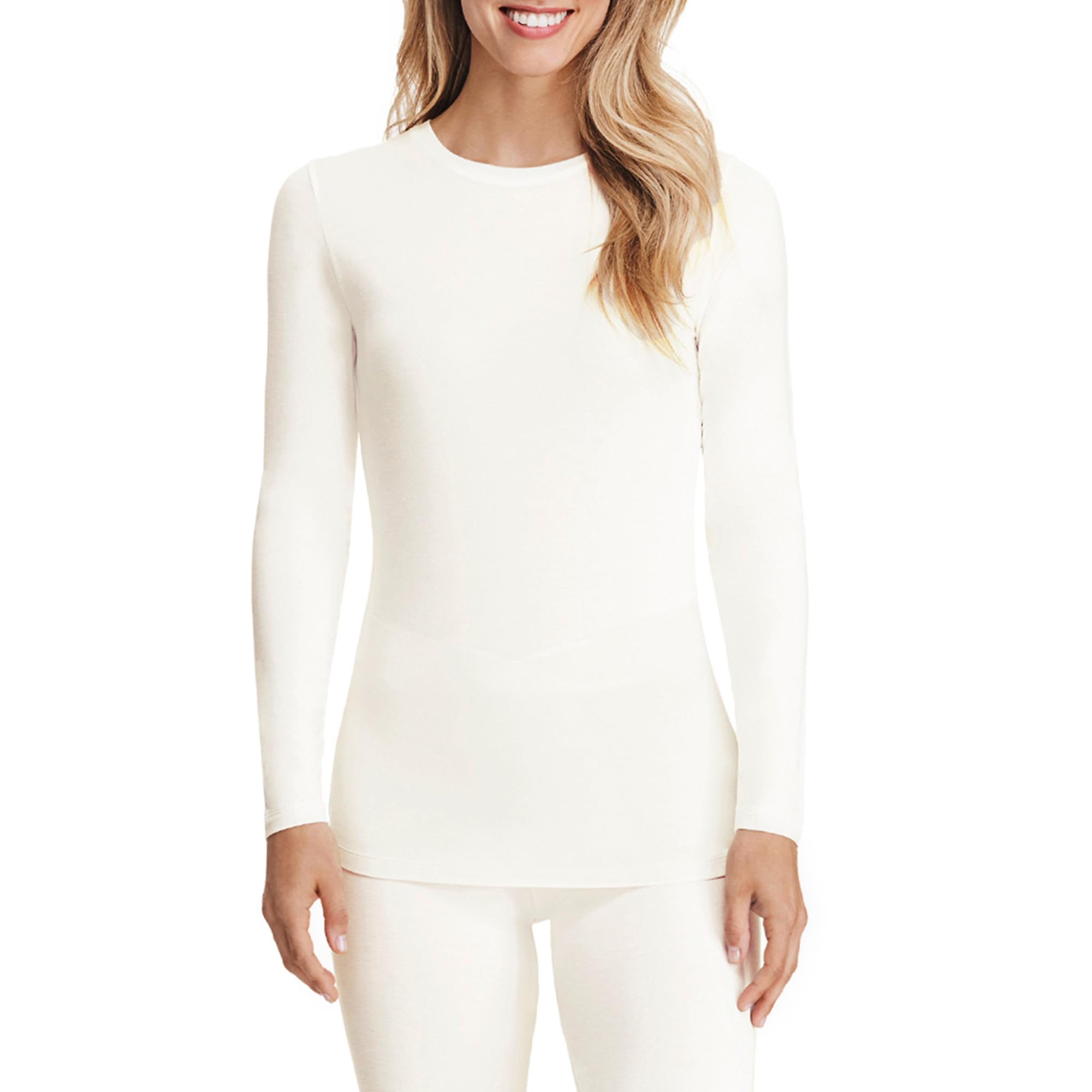 Cuddl Duds Womens Softwear with Stretch Long Sleeve Crew Neck Top -Layering Top with Smooth Fabrication, Body-Hugging Fit, Ivor